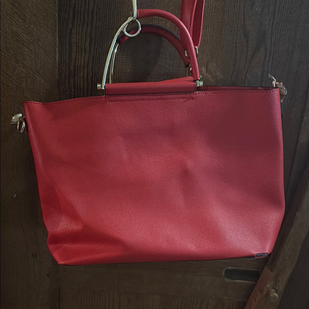 Vibrant Red Leather Tote with Metallic Handles
